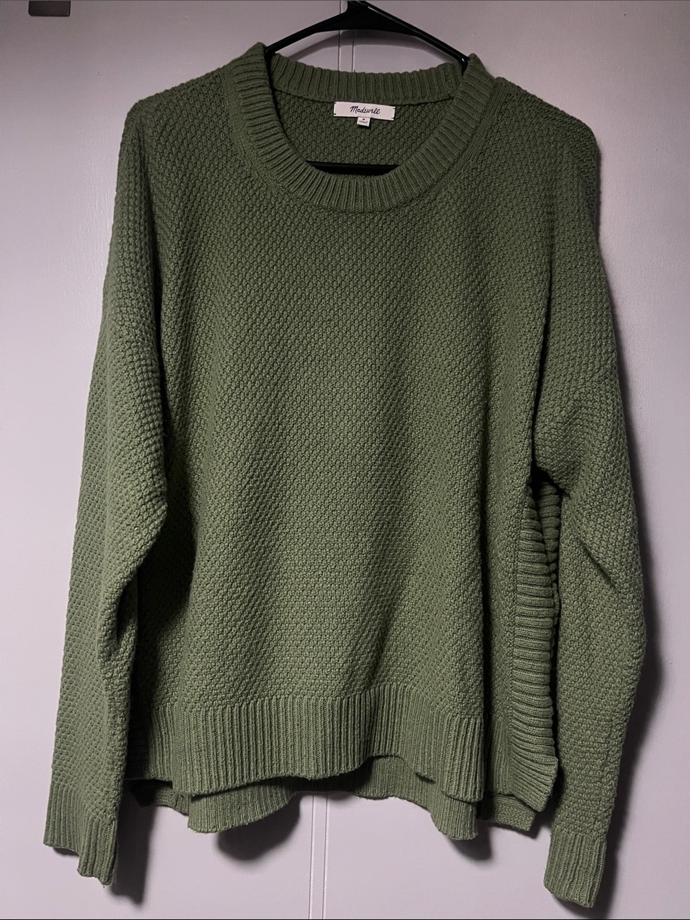 Madewell Moss Green Textured Crewneck Sweater